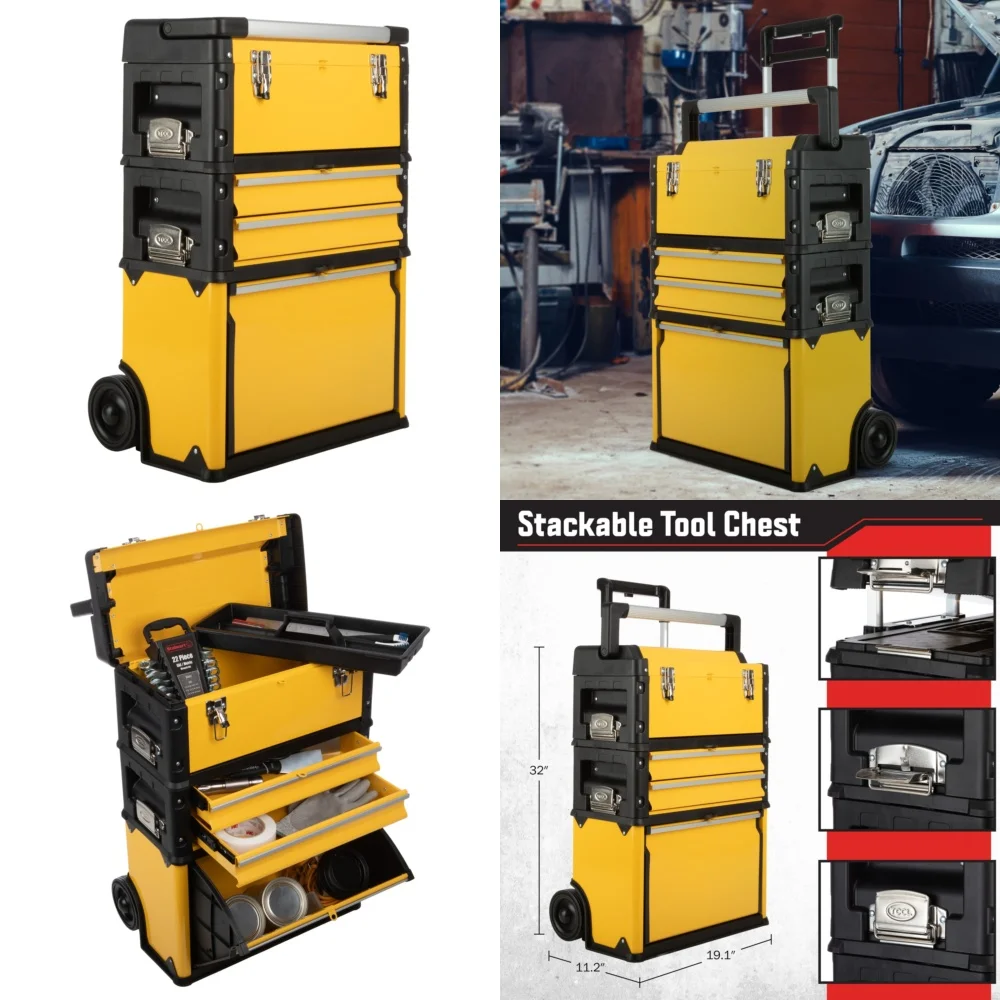 صندوق الأدوات، صندوق أدوات دوار محمول مع صندوق منظم قابل للتكديس بعجلات