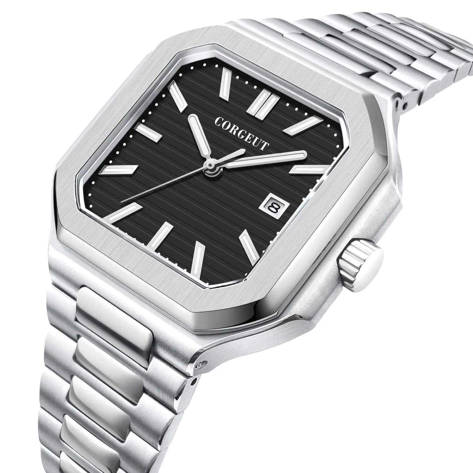CORGEUT NH35 8215 Automatic Mechanical Watch For Man Blue Black Luminous Square New Men Watchs Stainless Steel Green Dial Custom