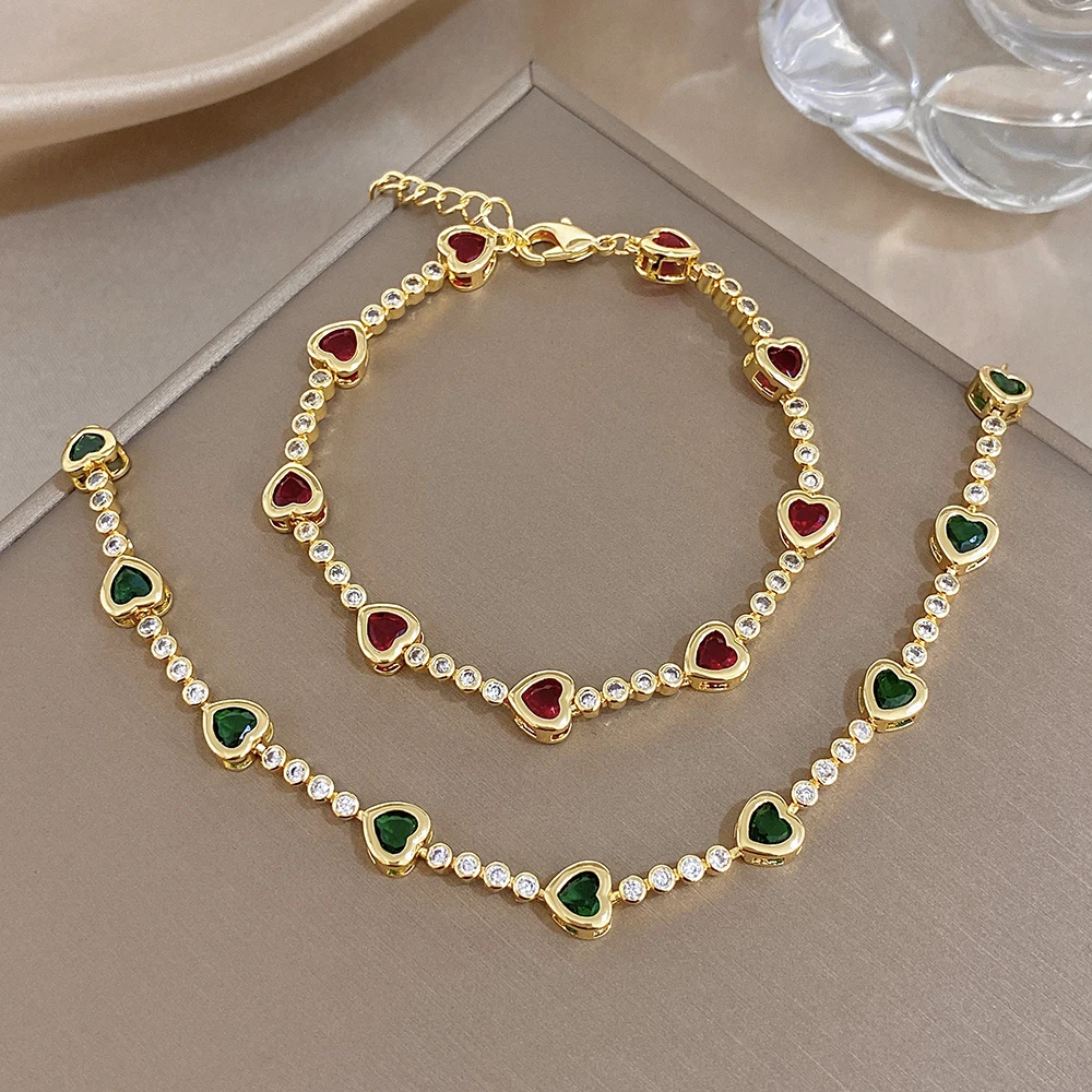 Greatera Französisches Luxus-Armband mit grünem Strass-Herz, verkupfert, modisch, vielseitig, neues High-End-Accessoire-Armband