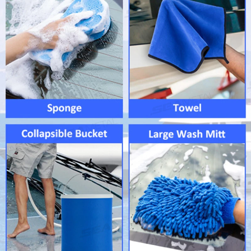 SEAMETAL 13pcs Car Cleaning Brush Set Multifunctional Brush Set Car Detail Cleaning Gloves with Towel Sponge Car Care Tools - Image 4