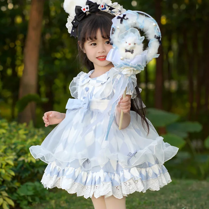 Spain Gauze Skirt Tutu Lolita Dress Floral Girl Dresses Baby Summer for Girls Princess Clothes Vestidos Party Kids Wear