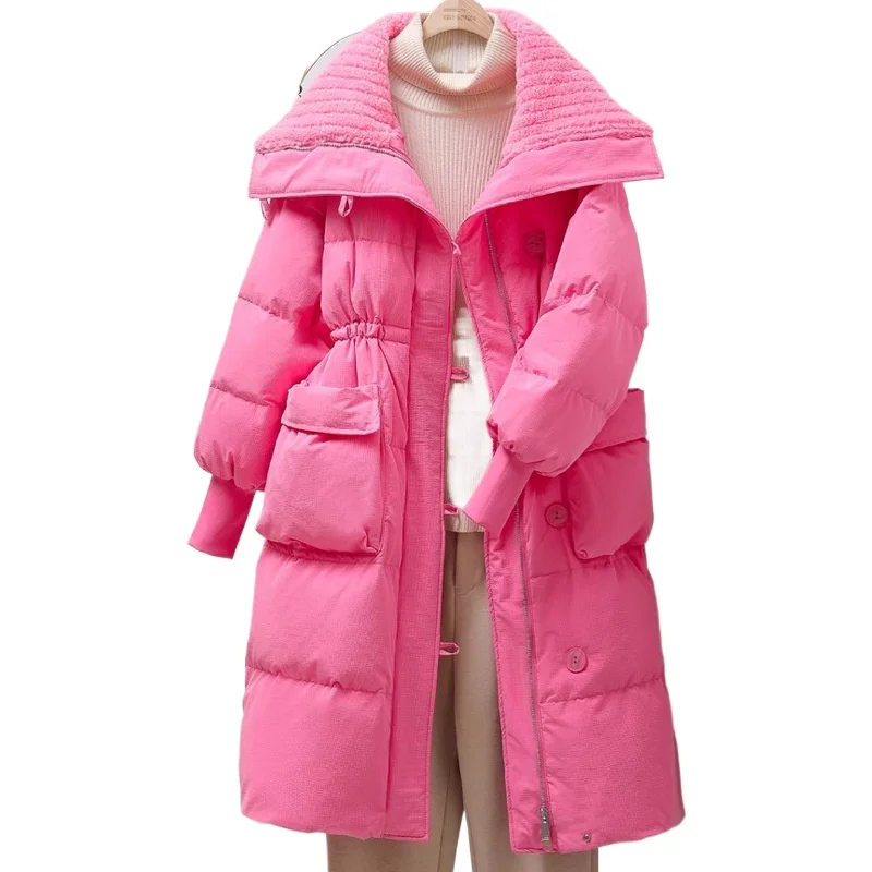 Winter Long Down Cotton Jacket Women Thickened Warm Casual Coats Bomjamba Parkas Quilted Elegant Jacket Fashion Lapel Clothes