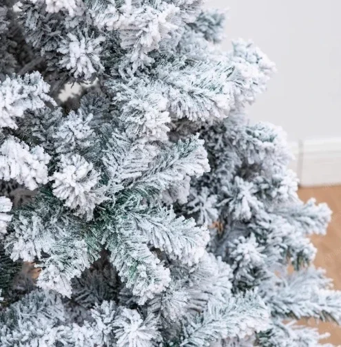 

Flocked Pencil Christmas Tree, Pre-Lit Slim Artificial Holiday Decoration, 7.5Ft Lighted Skinny Snowy Appearance w/Base
