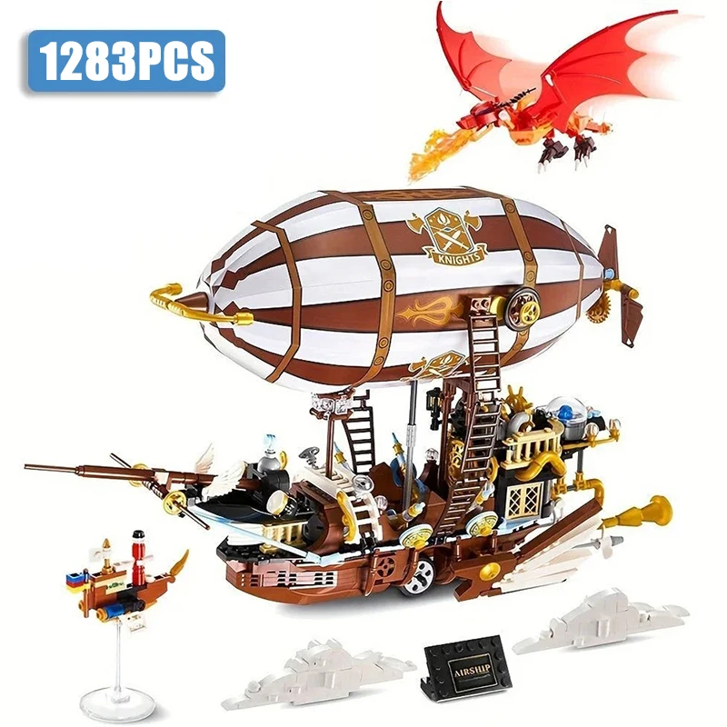 

1283PCS Airship Steampunk Building Blocks Sci-fi Spaceship Dragon Attack Pirate Ship Sailboat Model Brick Toy Kid Adult For Gift