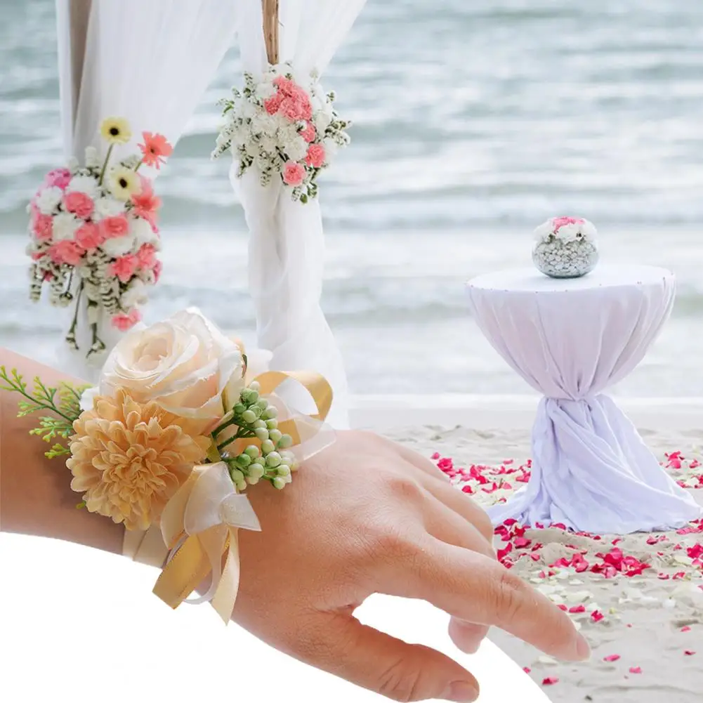 Wedding Wrist Flower Corsage for Men Women Multi-color Decorate Elegant Bride Groom Fake Wrist Corsage for Wedding Party Supply