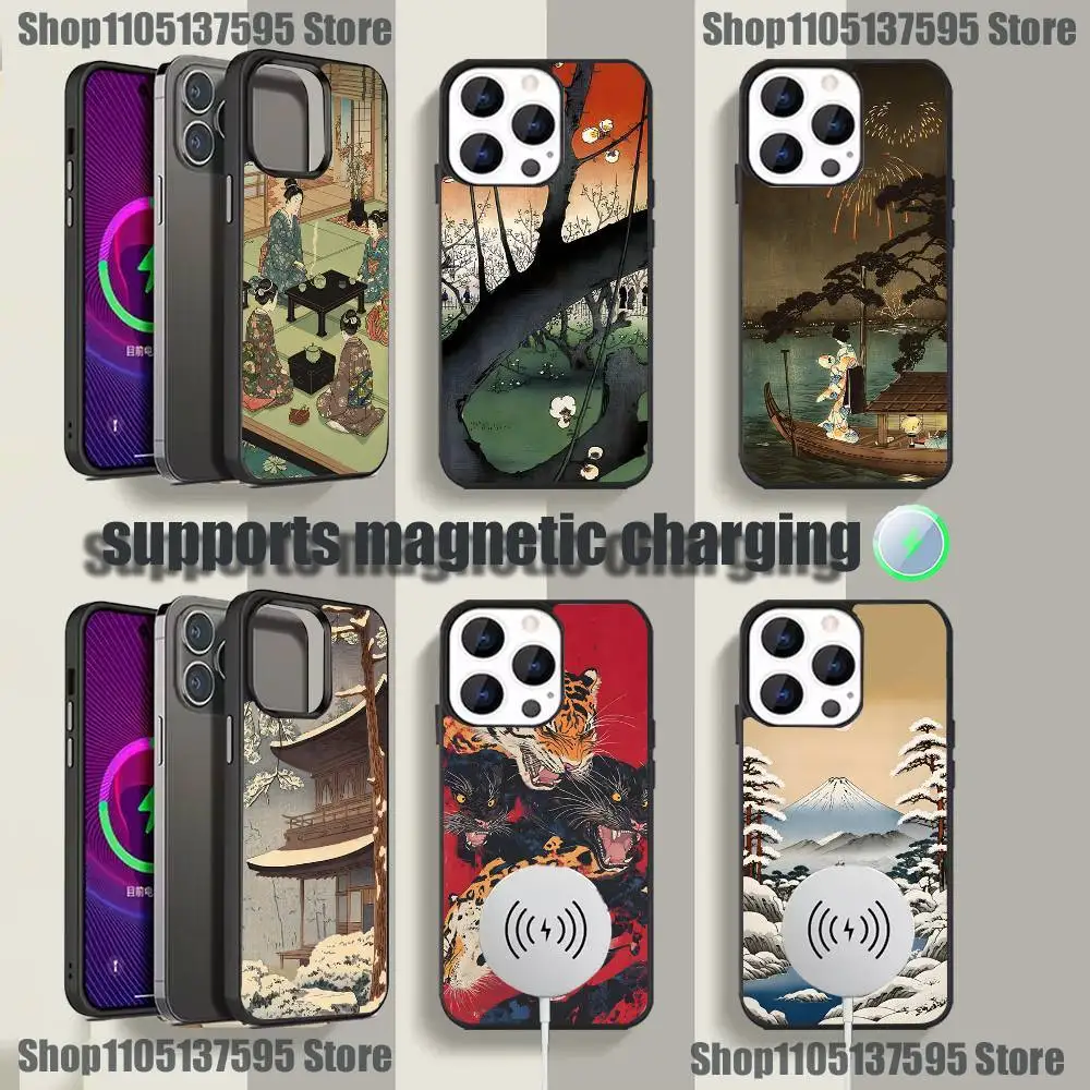 

Чехол для телефона Ukiyo-e Art в японском стиле для iPhone 17,16,15,14,13,12,11, Pro, Max, Plus, Mini, SE4, E с магнитной беспроводной зарядкой Magsafe