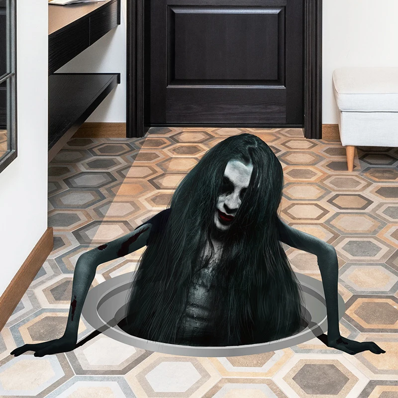 Autocollants muraux de sol 3D pour Halloween, fantôme effrayant, décoration intérieure amovible, atmosphère effrayante, accessoires de décoration effrayants pour Bar et fête