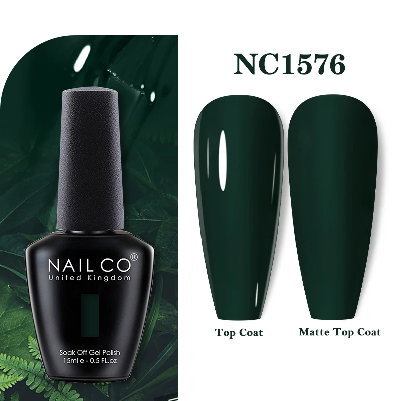 NAILCO 15 ml Green Series Dark Color Gel-Nagellack, langlebig, Hybrid für Base Matte Top Coat Maniküre, Soak Off UV-LED-Nagelkunstgel