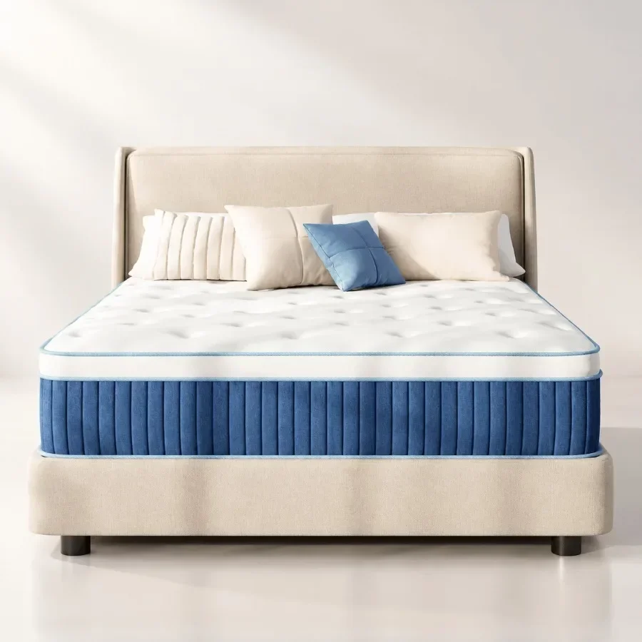 10 Inch King Hybrid Mattress in A Box for Bedroom Use, Gel-infused Memory Foam and Pocketed Coils, Charcoal Gray, Medium Firm S,Local Shipping