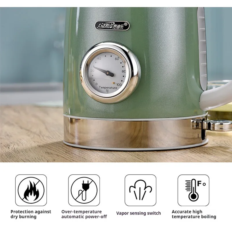 2026 غلاية كهربائية بدون فولاذ إبريق شاي منزلي عازل متكامل للتحكم في درجة الحرارة غير القابل للصدأ لون أخضر كاليفورنيا كبير