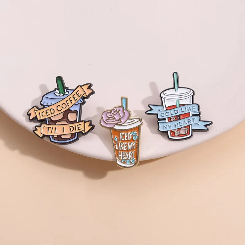 Iced Coffee Like My Heart Enamel Pin Collection Iced Coffee Til I Die Brooch Lapel Badge Coffee Addict Jewelry For Cafe Lover