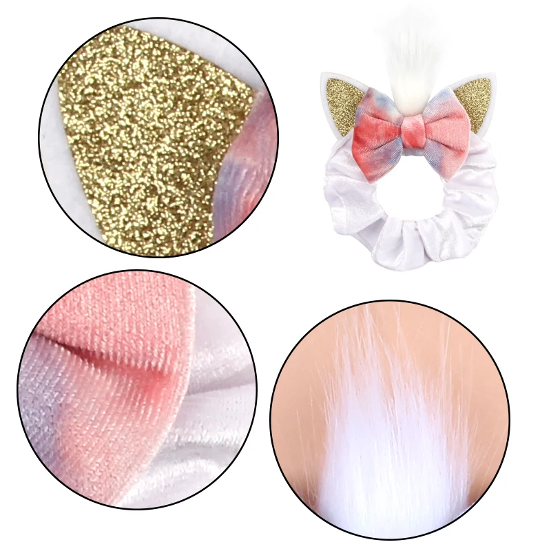 New Mouse Ears Velvet Scrunchies Hairband Disney Women Elastic Ponytail Holder Girls Sequin Bow Kids Party DIY Hair Accessories