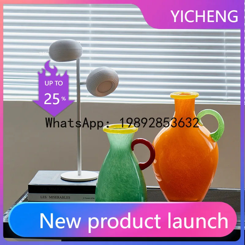 

A2 Stained Glass Vase Vintage Binaural Handle Flower Vase Floral Arrangement Accessories Terrarium Home Decoration Accessories