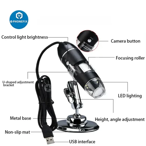 Fotocamera per microscopio digitale 1600X Mini microscopio elettronico USB 3 in1 Type-C con lente d\'ingrandimento per endoscopio a 8 LED per la