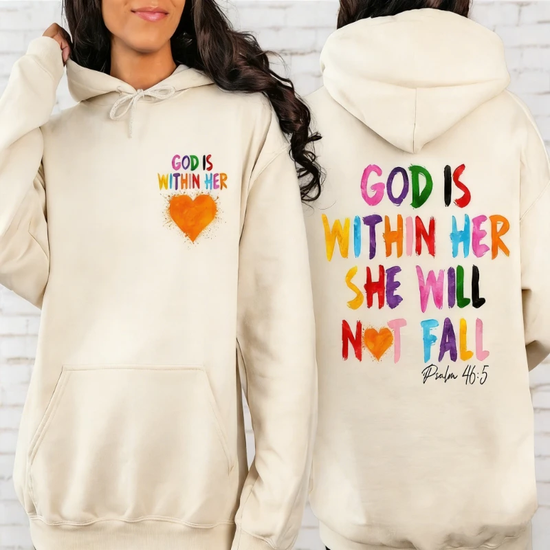 美的セーター 神は彼女の中にいます 秋と冬のスウェットシャツ キリスト教の聖書の詩 信仰 長袖 大人用 カジュアル プルオーバー