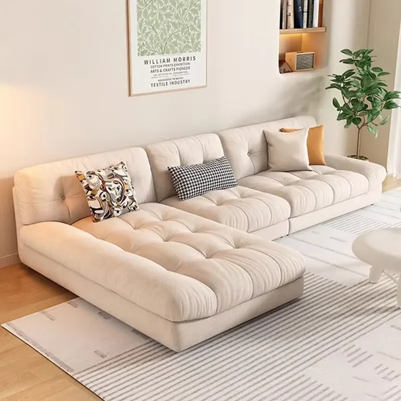 Soft Modern Cream White L-Shaped Sofa 3 4 Seat Fabric Couch Designer Living Room Furniture Home Decor