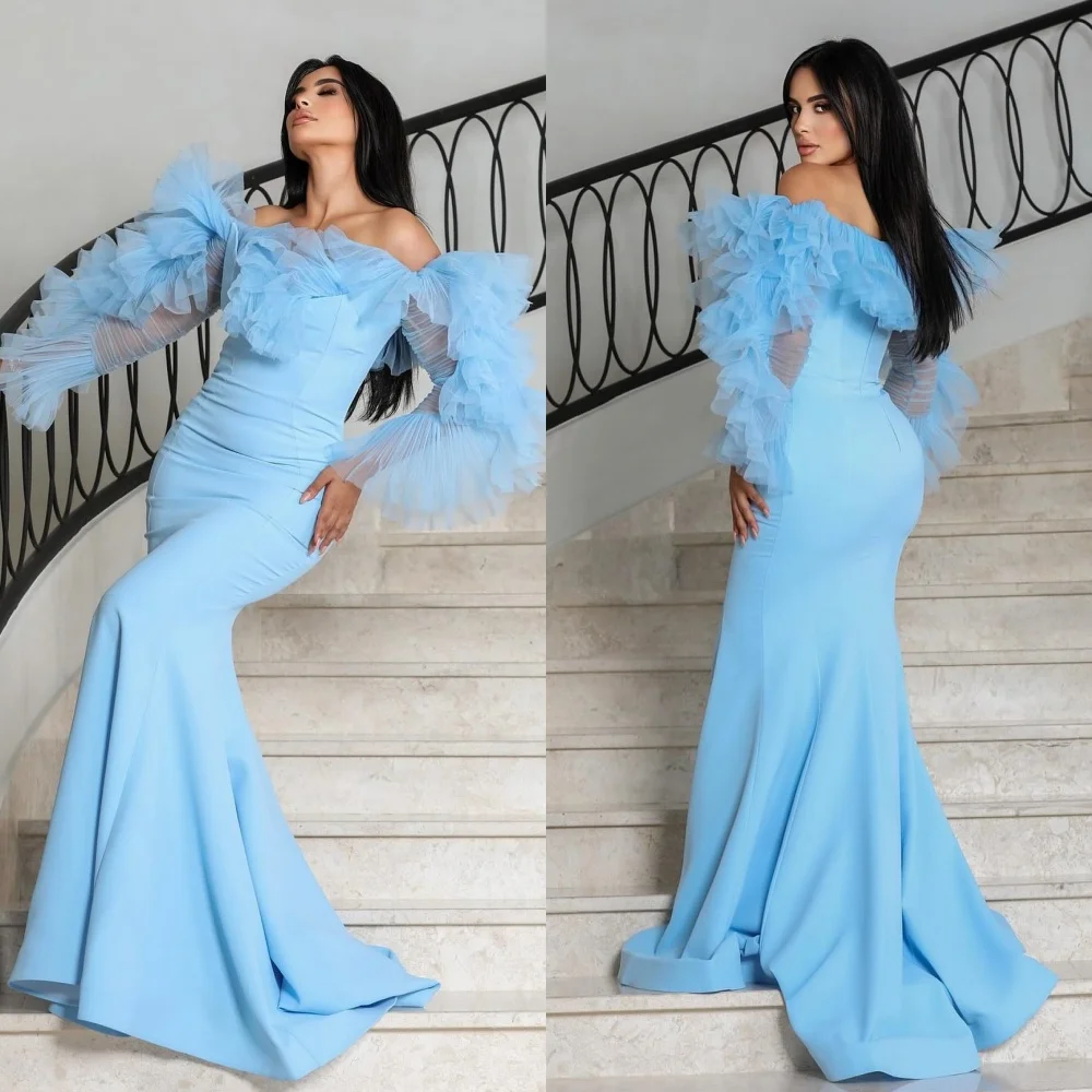 Customized Formal Formal Pleat Trumpet Off-the-shoulder Long Dresses Bespoke Occasion Dresses Chinese Style Classic