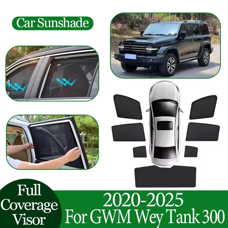 

Автомобильный солнцезащитный козырек с магнитной сеткой для GWM Wey Tank 300 2020-2024 2025, солнцезащитный козырек с защитой от УФ-излучения, солнцезащитный крем, защита конфиденциальности, автозапчасти