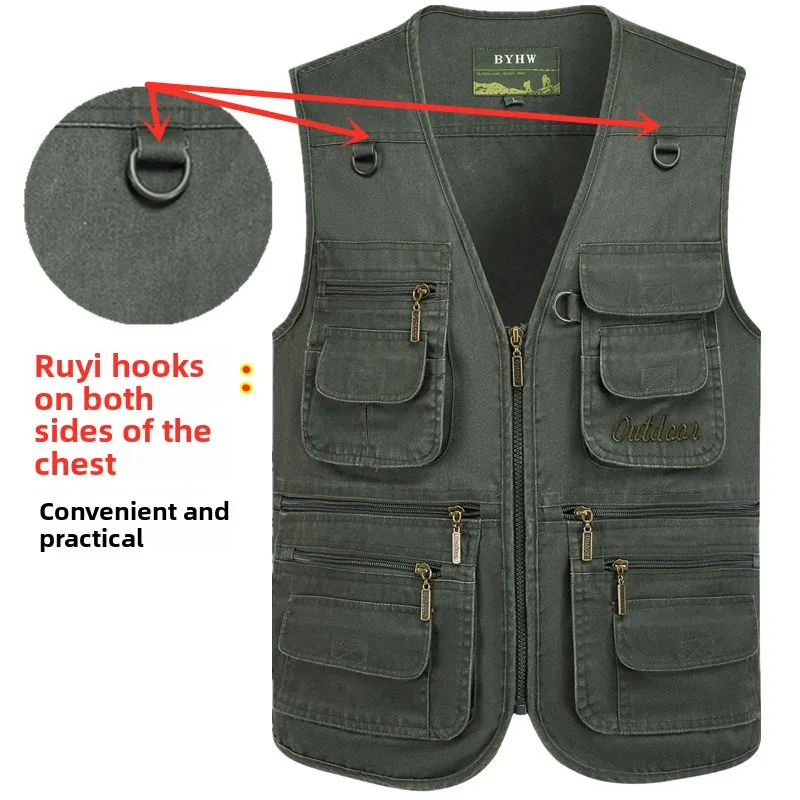 L-8XL Outdoor-Weste mit mehreren Taschen, Klettern, Wandern, Camping, Angeln, Bergsteigen, Reisen, Radfahren, Freizeit, Weste – Detail 15