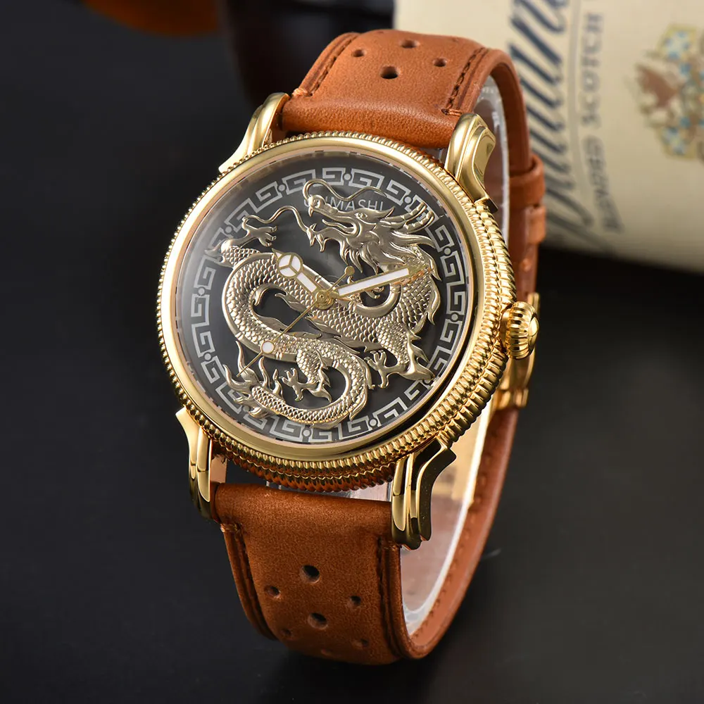 42.5mm watch miyota automatic movement oumashi  watch All night luminous rotation Chinese Loong three-dimensional pattern waterp