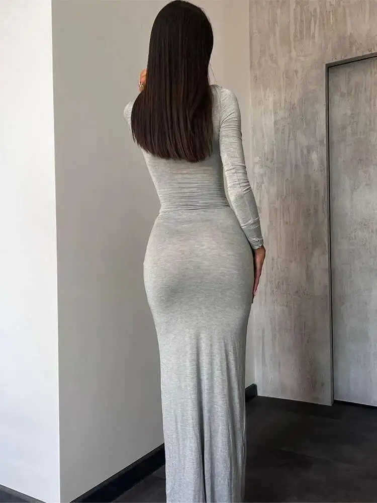 

Женское сексуальное тонкое элегантное облегающее платье с длинными рукавами, летнее облегающее платье с круглым вырезом