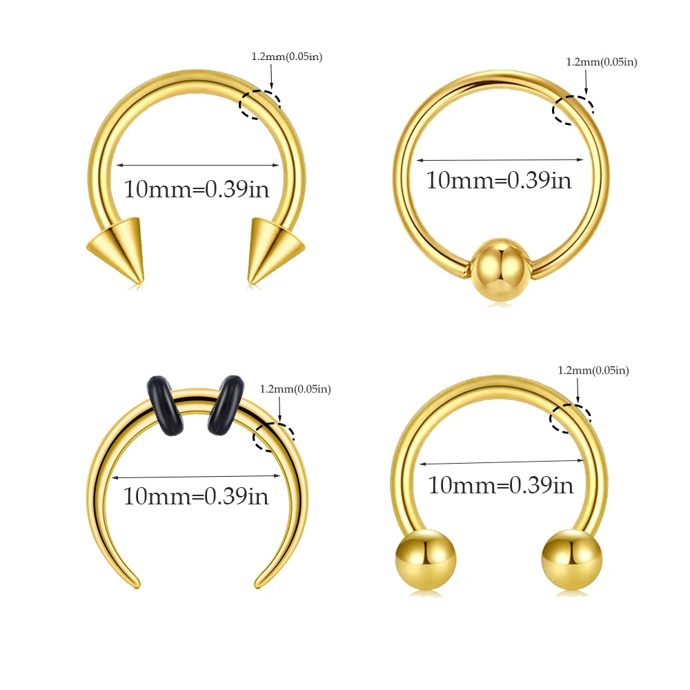 4 pezzi anello al naso in acciaio inossidabile 316L 16G Piercing al naso Helix Piercing all\'orecchio donna uomo anelli del setto Set di gioielli