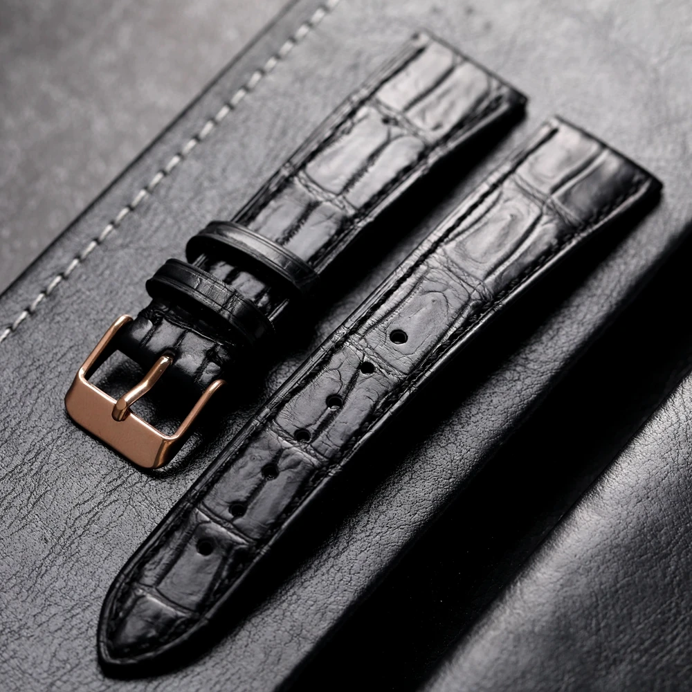 Handmade Ultra-thin Americas Genuine Leather Strap Crocodile 18 19 20MM Black Male Soft Wear-resistant Premium Leather Watchband