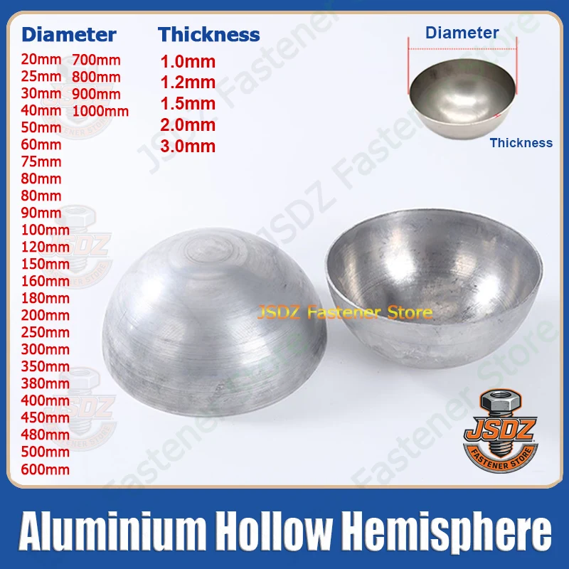 

1-10pcs Aluminum Hollow Hemisphere OD 25-1000mm Semisphere Decoration Sealing Plug Aluminum Half Balls Cap Heat Dissipation