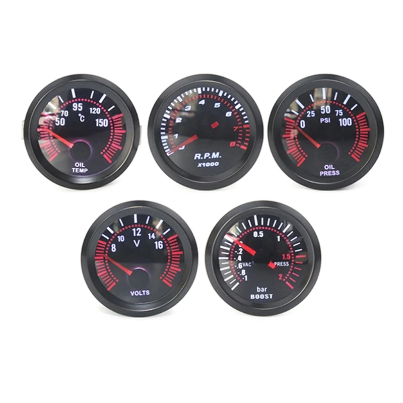 52 mm 12V Car Panel Meter with Clear Round Face for Interior Installation