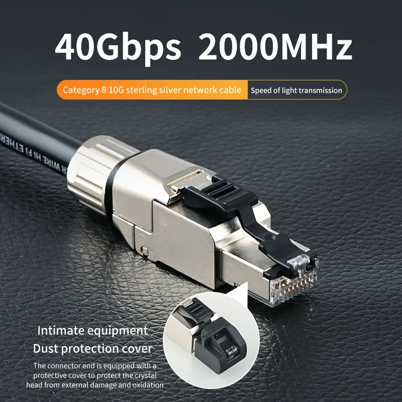 Kabel Ethernet CAT8 z czystego srebra 40 Gb/s 2000 MHz Patchcord sieciowy RJ45 do laptopów Linia audio HiFi