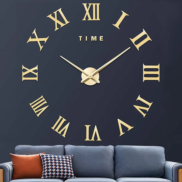 Gold Giant Roman Numerals Frameless Mirror Big Wall Clock Large 3D DIY Wall Clock Wall Stickers Decoration for Home Living Room AliExpress 15