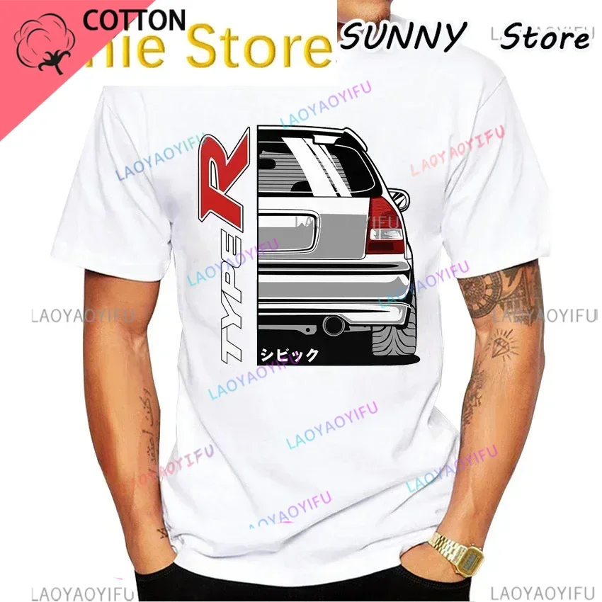 2023   vintage t shirt Civic Type R EK9 Car Print T-Shirt Vintage Hip Hop Boy Casual Tops Harajuku Man White Tees