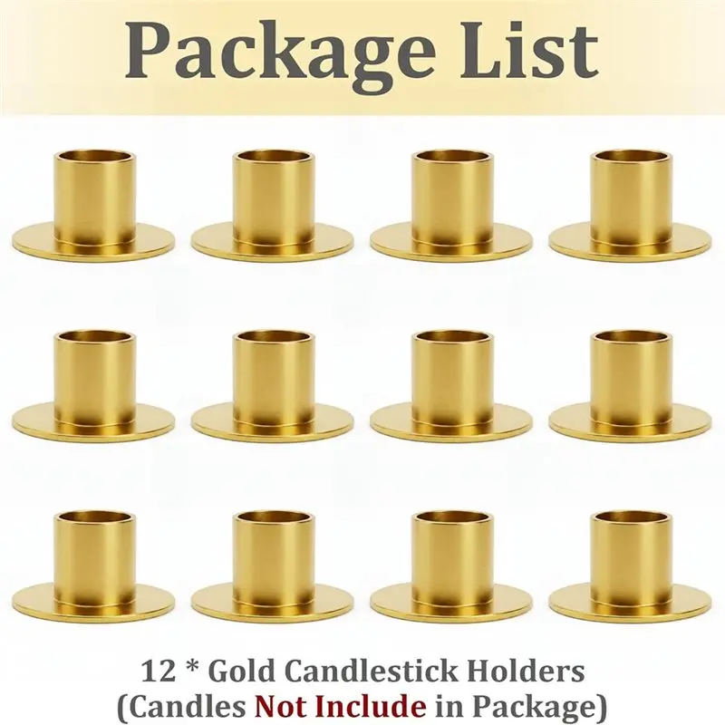 ABVG-Candle Holders 12 Pc Taper, Table Centerpiece Candlestick In Matte Gold For Home Decor, Party, Wedding