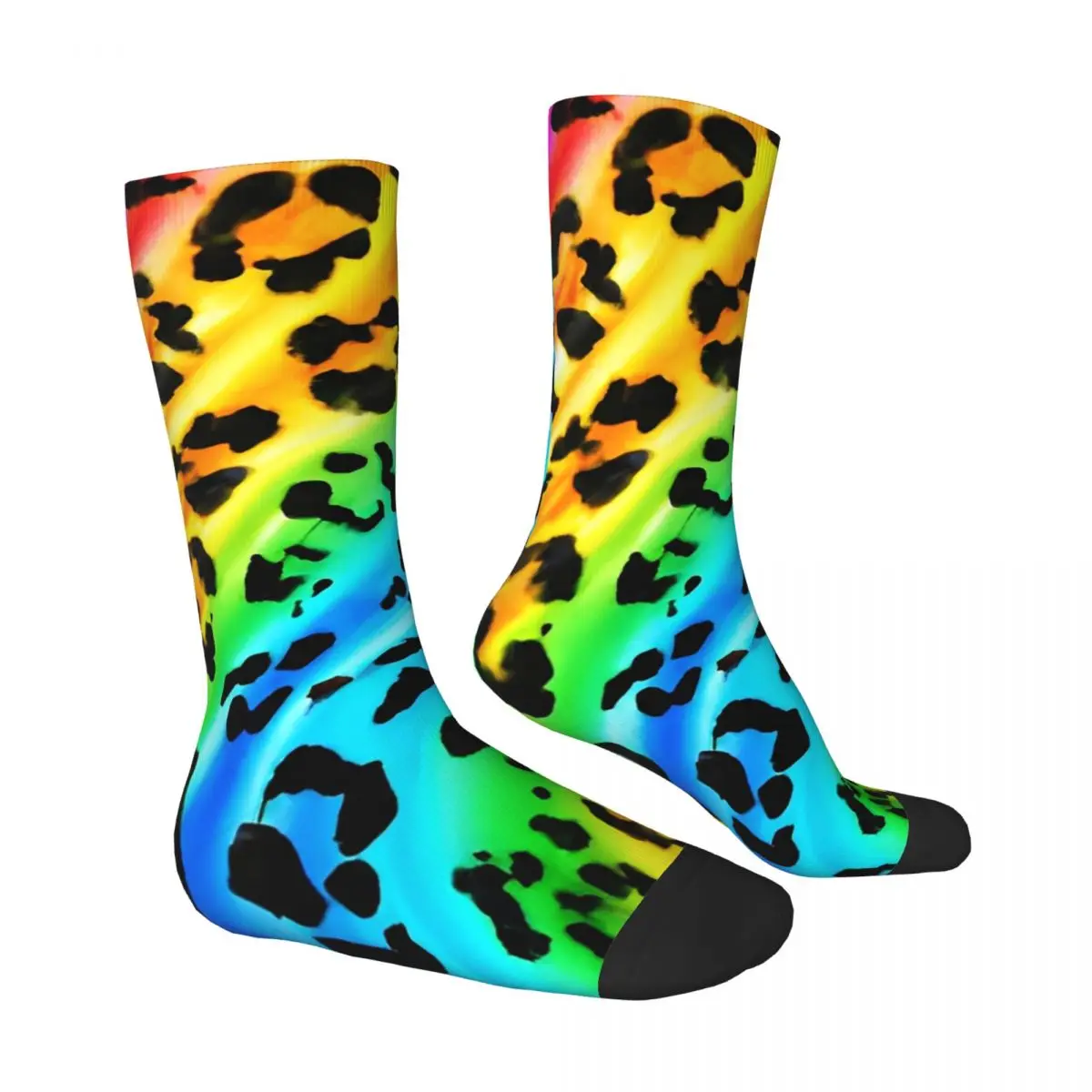 Rainbow Leopard Socks Autumn Stockings Trendy Men's Soft Breathable Socks Pattern Outdoor Sports Anti Slip Socks