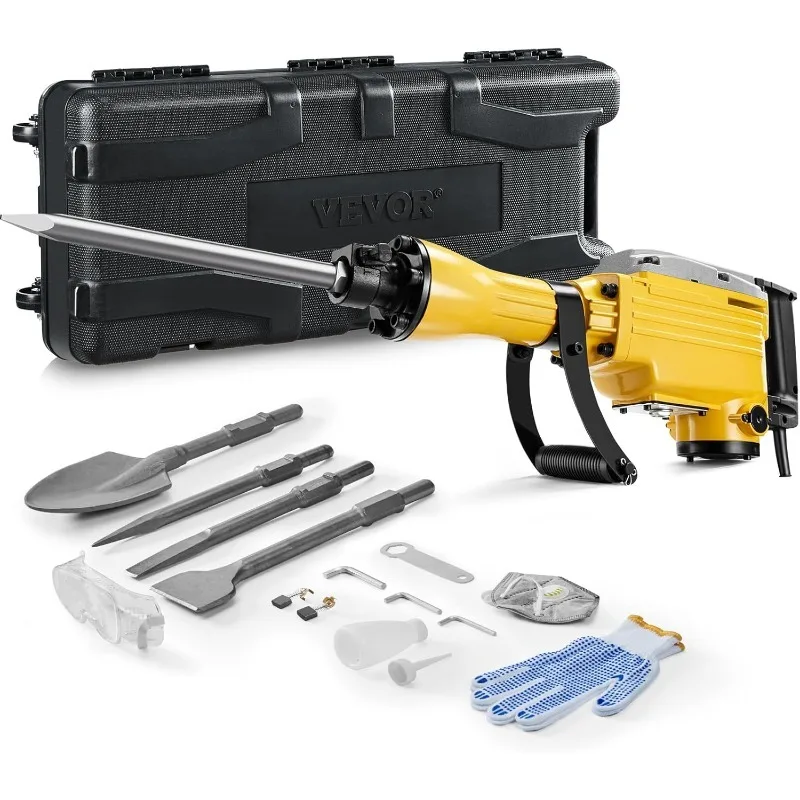 

VEVOR Demolition Jack Hammer, 2200W 1350 BPM Jack Hammer Concrete Breaker, Heavy Duty Electric Jack Hammer 4pcs Chisels Bit with