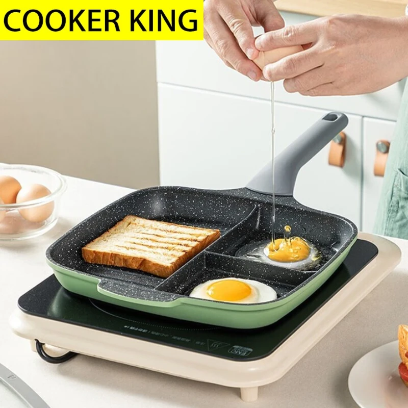 COOKER KING Antihaftbeschichtete geteilte Grillpfanne für Herdplatten, vielseitige Frühstücksgrillpfanne, Steak-Grillpfanne, Induktionskompatibel