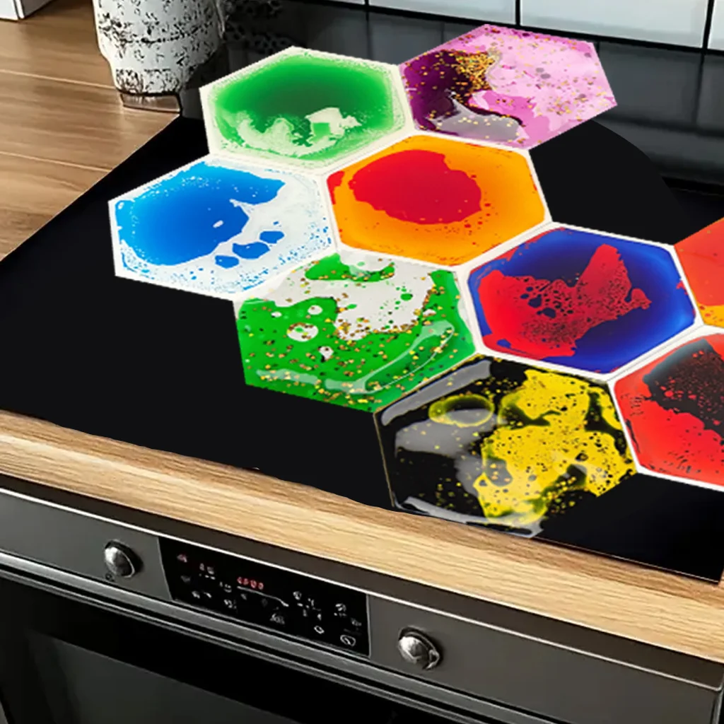 1 Satz bunte Fluid-Art-Wandaufkleber, mehrfarbige, sechseckige, zusammengesetzte, herzförmige Aufkleber für die Heimdekoration – Detail 2