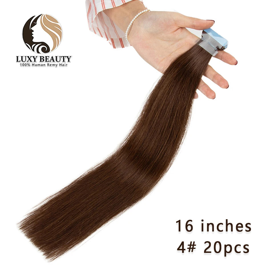 Extensiones de cabello humano europeo, cinta de trama de piel Invisible sin costuras, pelo Natural negro, marrón, Rubio, cutícula, Remy