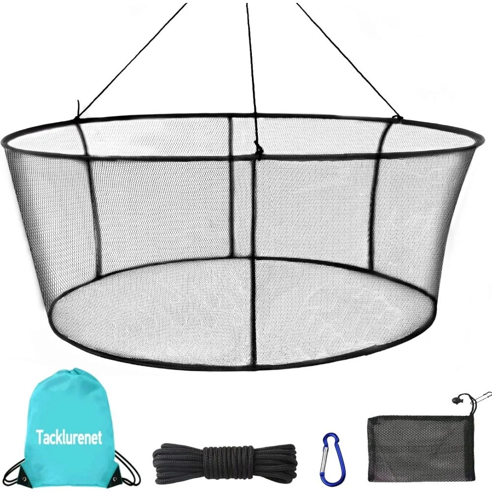Red plegable para cangrejos y cebo, red portátil para muelle de puente, red plegable para cangrejos con cuerda de aro de acero suave para pececillos, camarones y cangrejos
