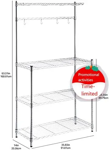 

Amazon Basics 3 Tier Kitchen Bakers Rack with Storage, Removeable Top, Wood/Chrome, 14" D x 35.83" W x 63.31" H