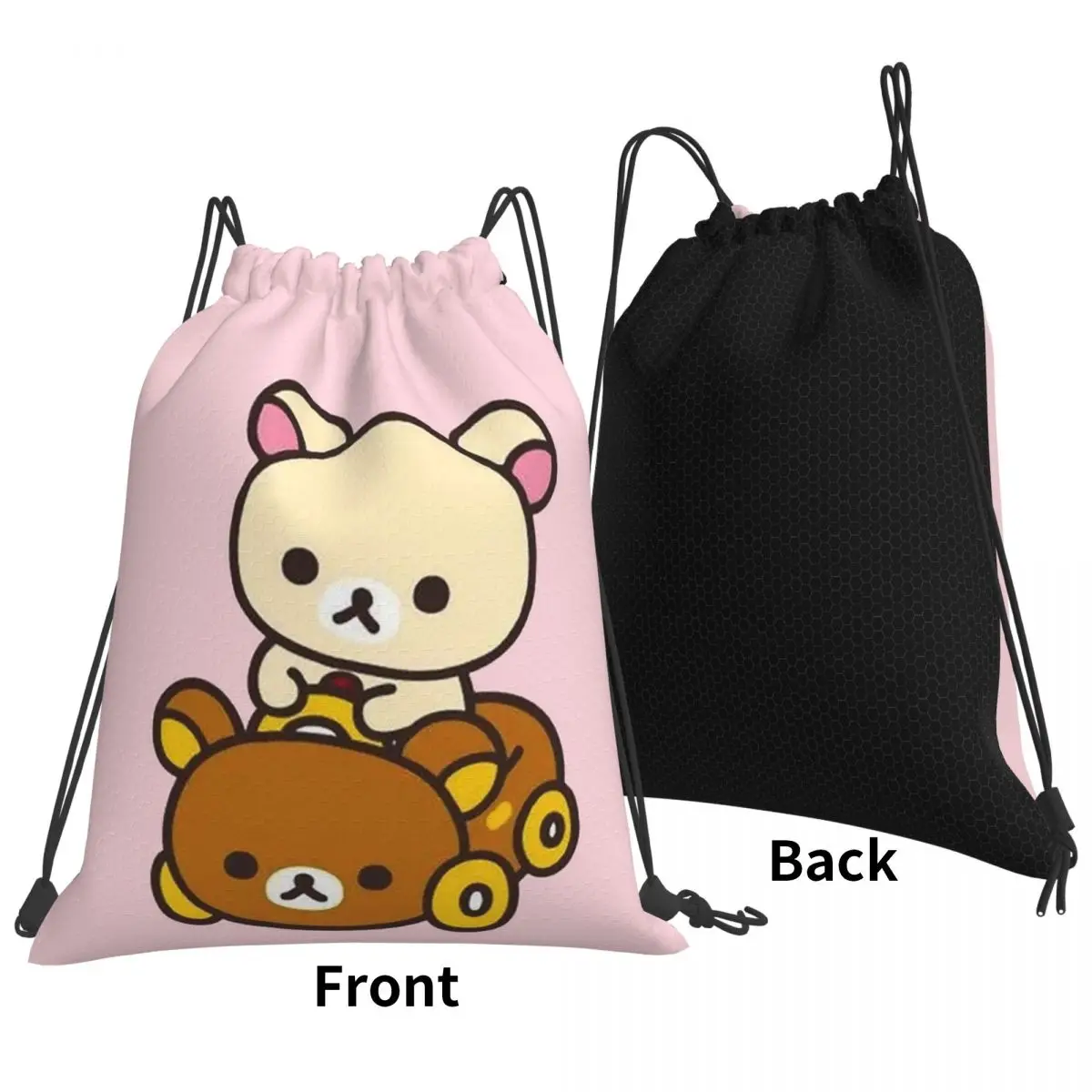 Korilakkuma Driving A Rilakkuma Car Backpacks Casual Drawstring Bundle Pocket Storage Bag Book Bags for Man Woman Students