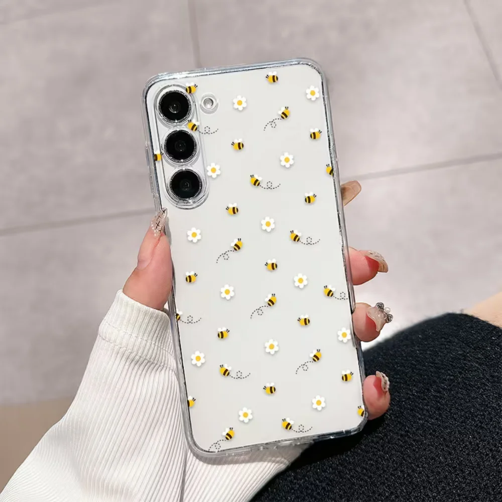 Bee White Flower Phone Case For Samsung Galaxy S26 S25 S24 S23 S22 S21 S20 5G Ultra Plus Edge FE 2022 Shockproof  Clear Cover