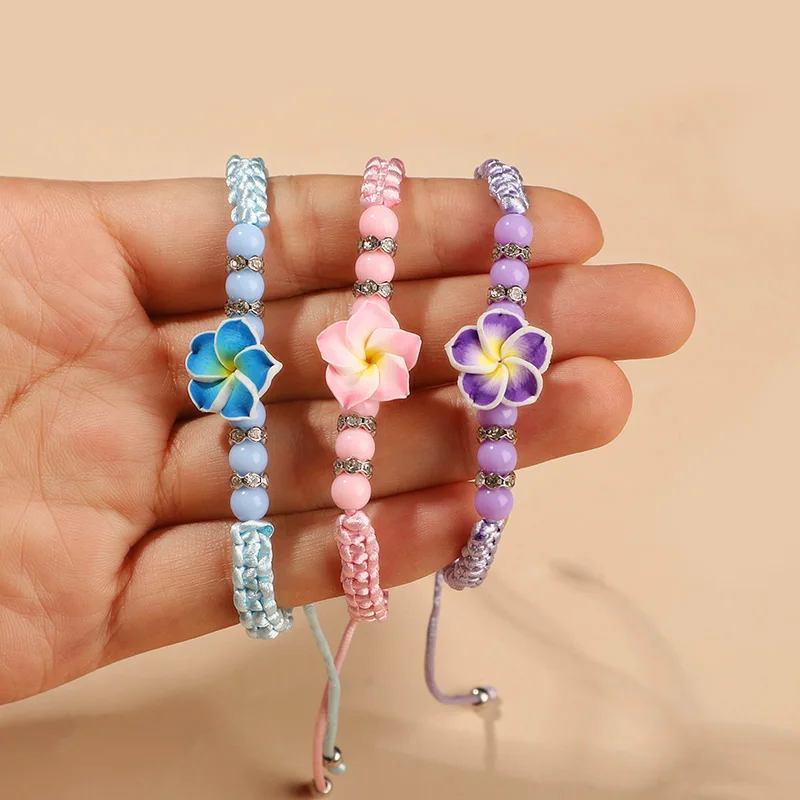5pcs Colorful Egg Flower Adjustable Weaving Bracelet Ceramic Bohemian Hand Rope Fashion Hawaiian Party Girl Jewelry Accessories - view 5