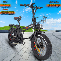 DRVETION AT20 E-bike 750W Brushless Motor 48V40AH Dual Battery Adult City Electric Bicycle 20*4 Inch Fat Tire Snow Electric Bike