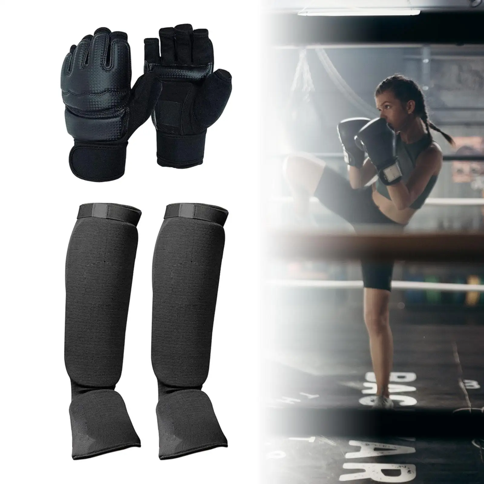 Muay Thai Kickboxing Shin Guards with Ankle Back Leg Instep Protection Pads for