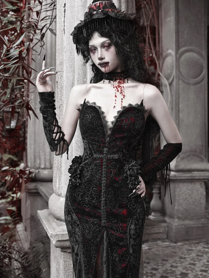 Subculture Y2k Goth Dark Fishtail Dress Female Slim-Fit Elegant