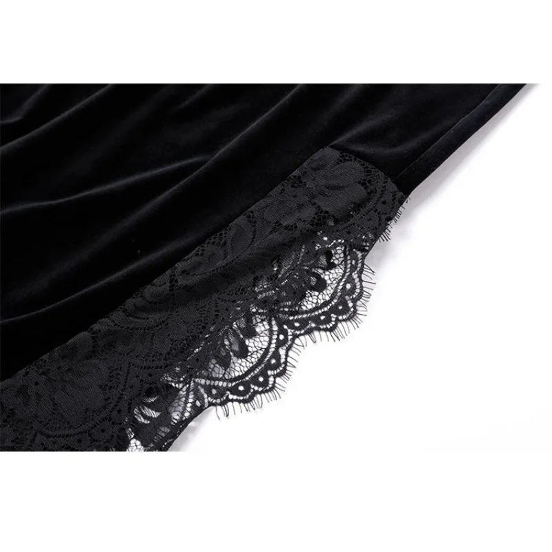 Herfst Winter Kant Goud Fluweel Hoge Taille Zijsplit Middellange Heupknuffelrok