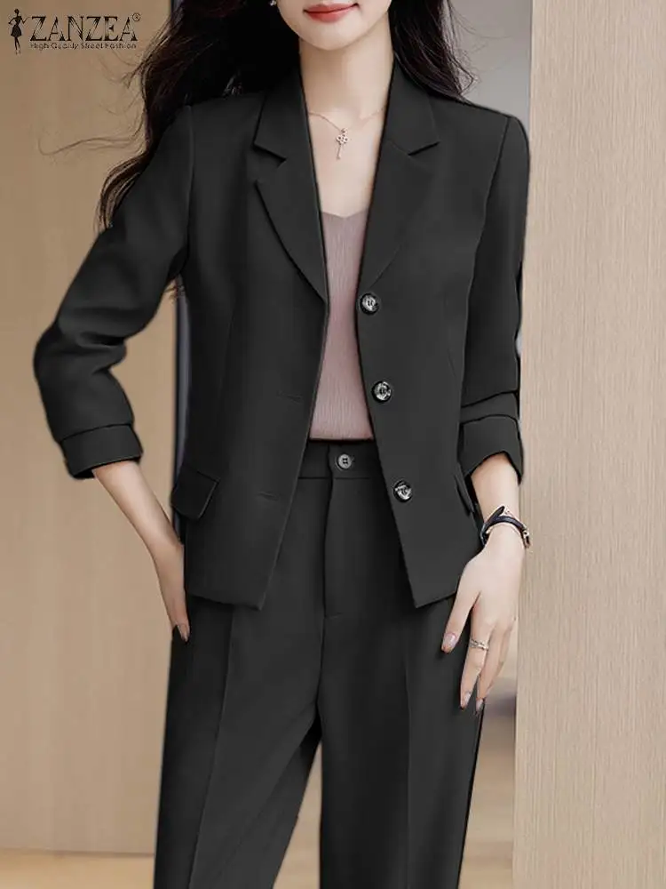 ZANZEA Women Elegant 2PCS Autumn Long Sleeve Solid Blazer Trousers Suits Casual OL Work Pants Sets Fashion Office Tracksuit 2024