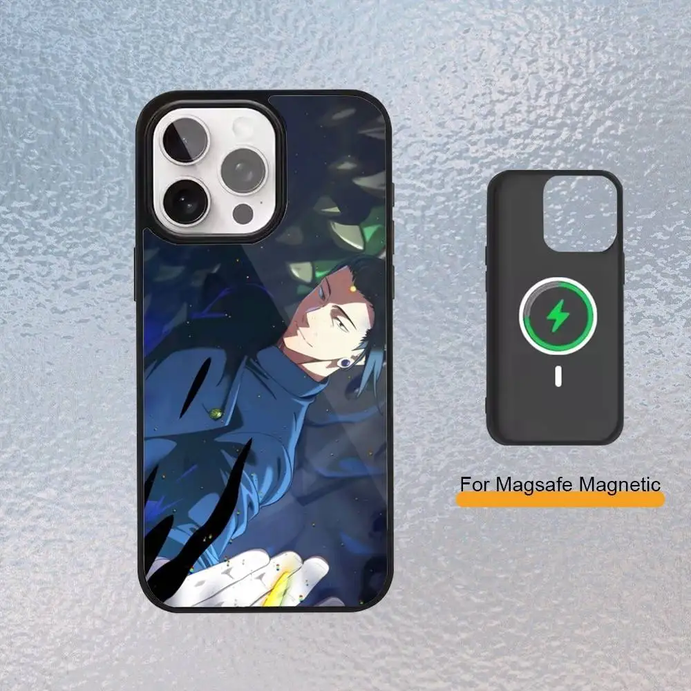 Suguru Jujutsu Kaisen J-JJK جراب هاتف آيفون Magsafe المغناطيسي 17,16,15,14,13,12,11 غطاء شحن لاسلكي