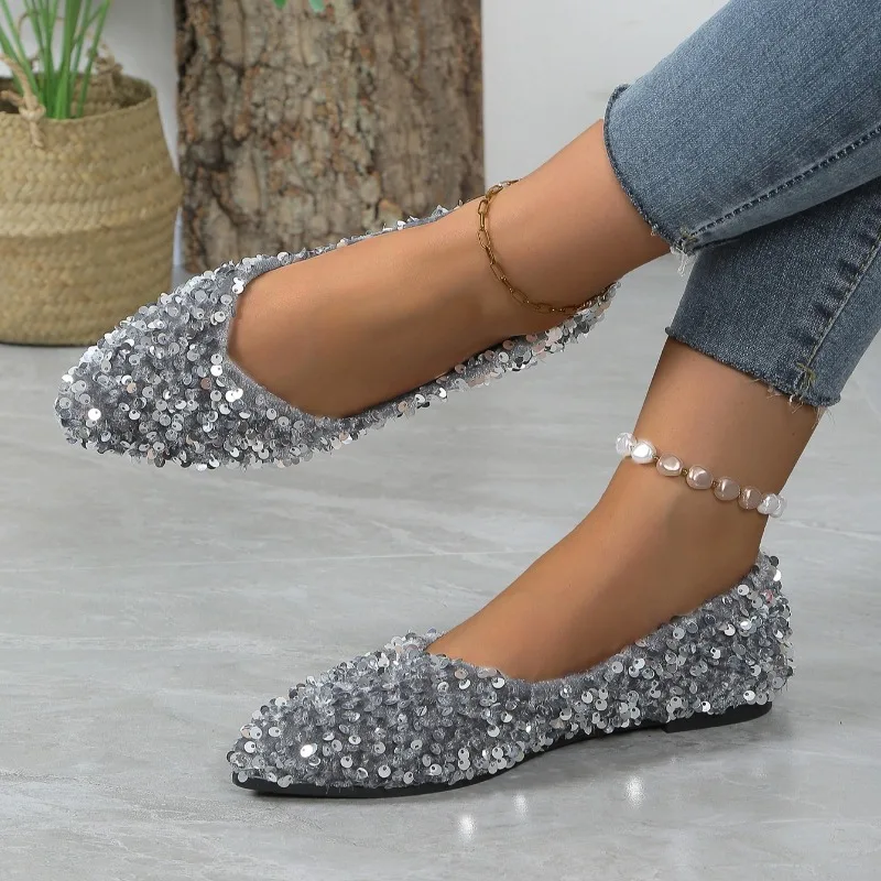 Mocassins pour femmes à bout rond, style décontracté et confortable, nouvelle collection printemps/automne 2026, à paillettes, de créateur